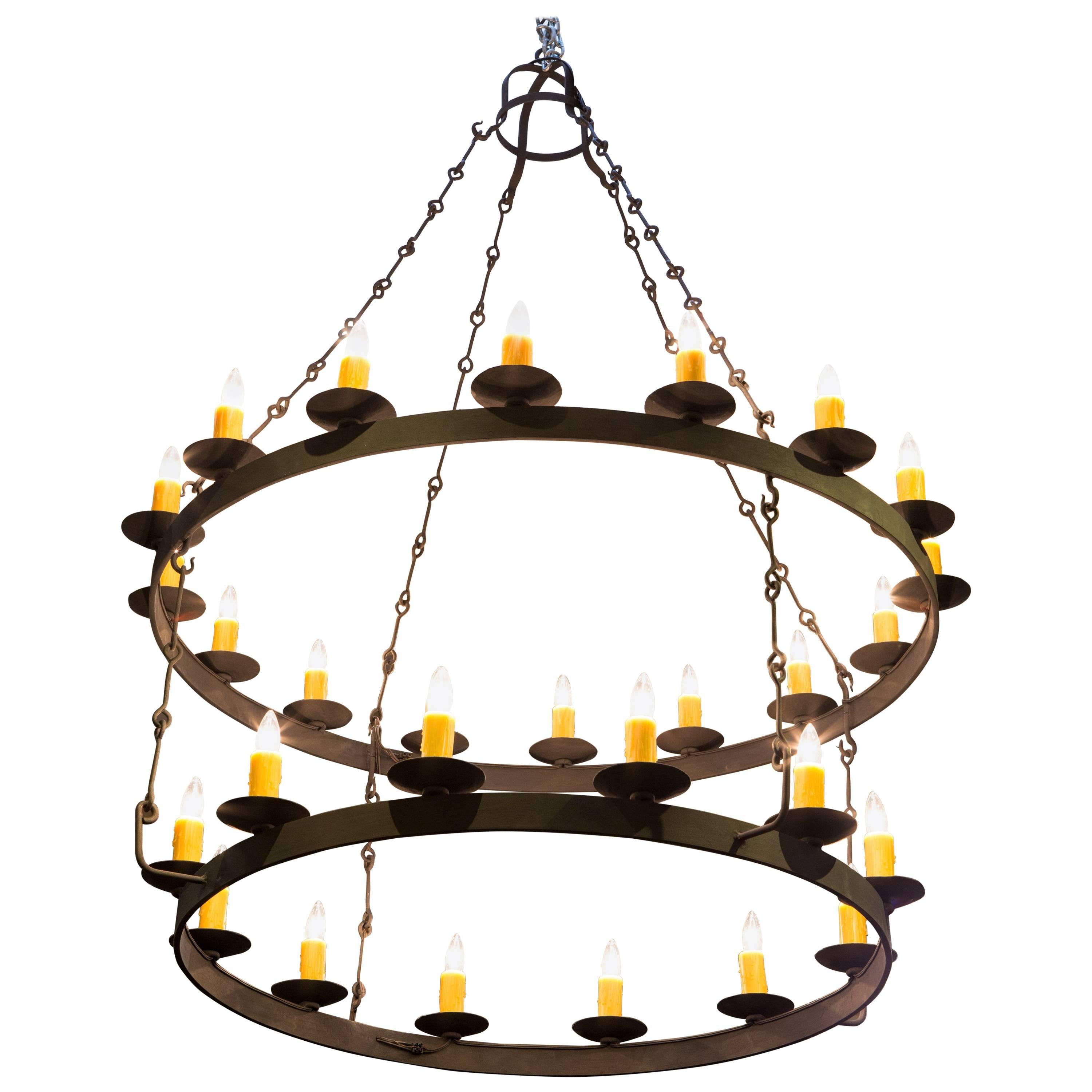 Massive Hand-Forged Iron Double Ring "Monroe" Chandelier with 28 Sockets