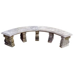 Vintage Semi-Circular Stone Bench