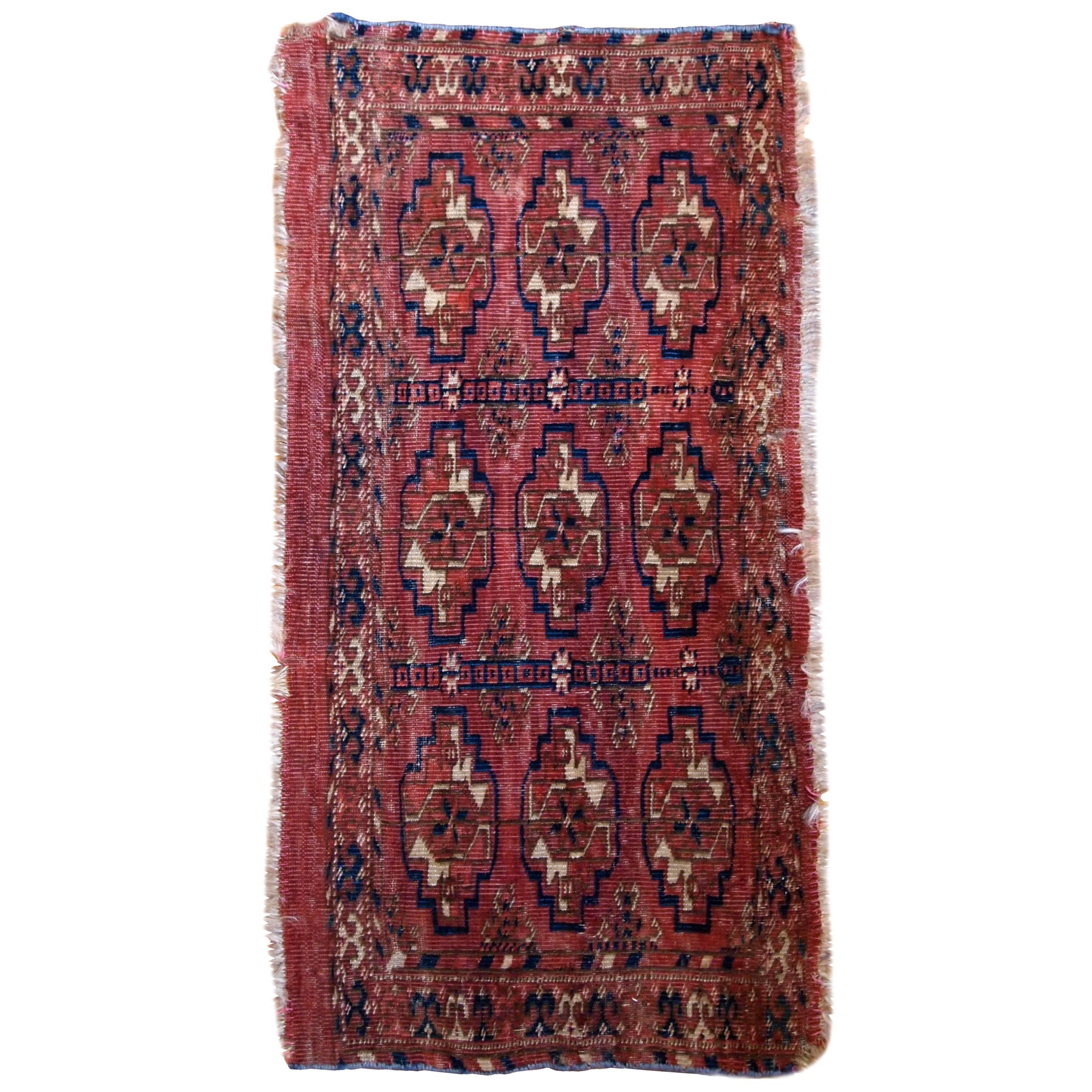 Handmade Antique Turkmen Tekke Torba Rug, 1860s, 1B602