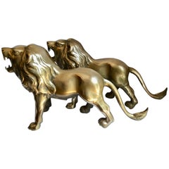Vintage Pair of Large Brass Lion Sculpture Bookends