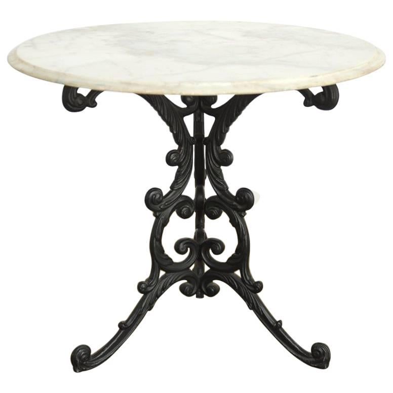 French Art Nouveau Style Iron Marble Bistro Table