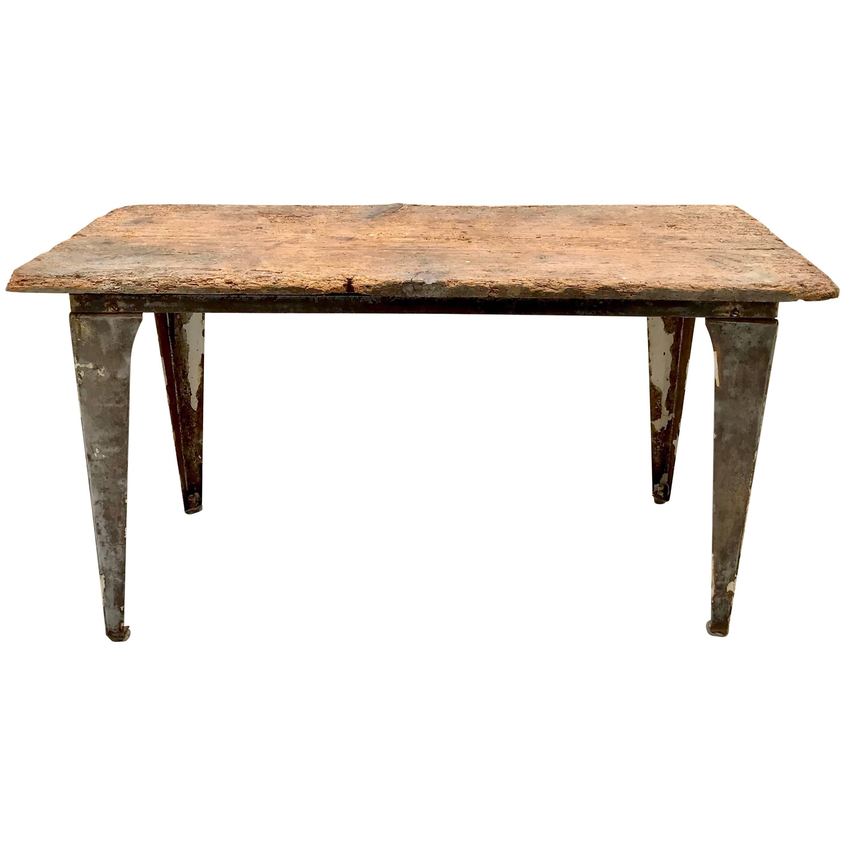 Industrial Workbench / Studio Table with 19th Century Pine Top For Sale