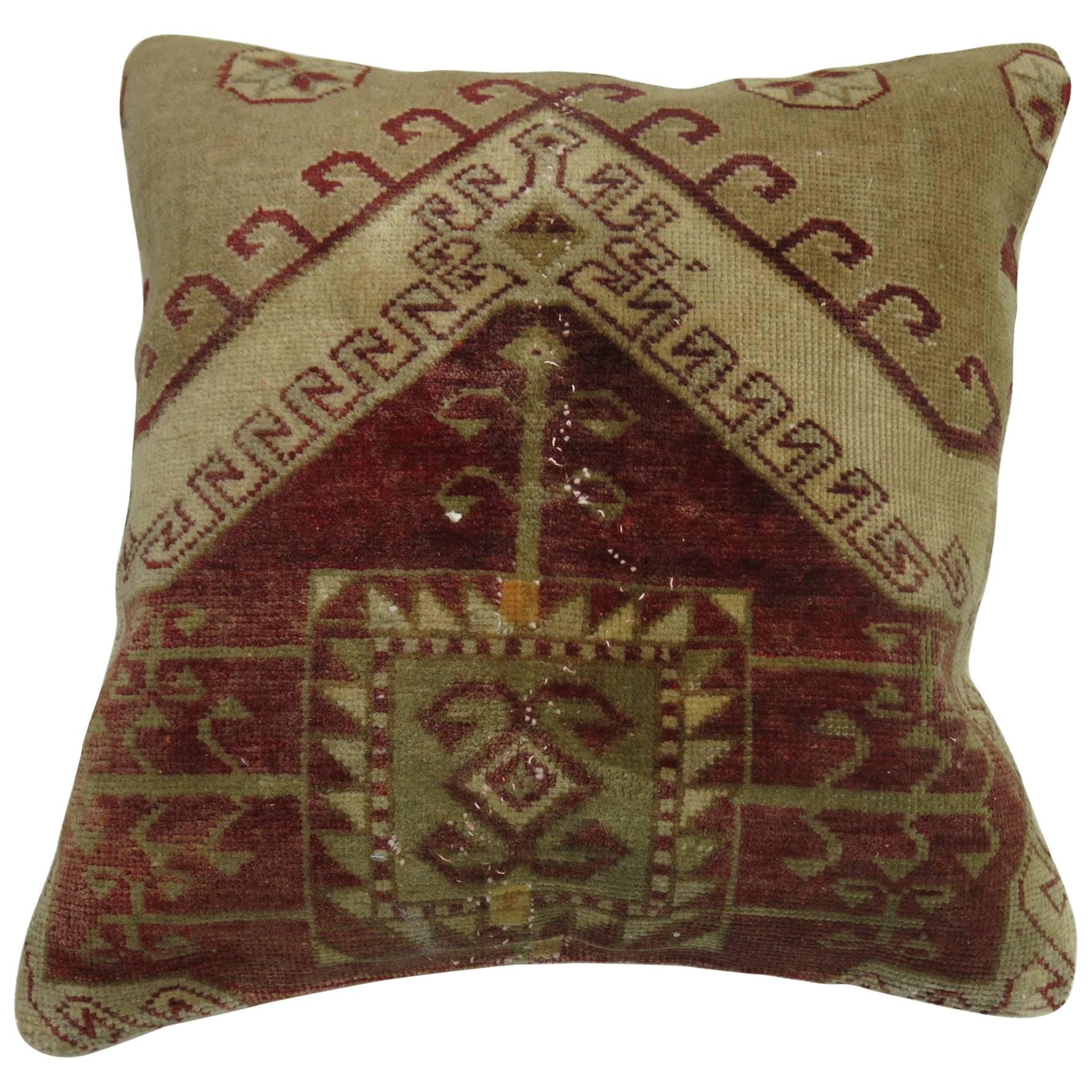 Oreiller rustique antique en tapis turc d'Anatolie