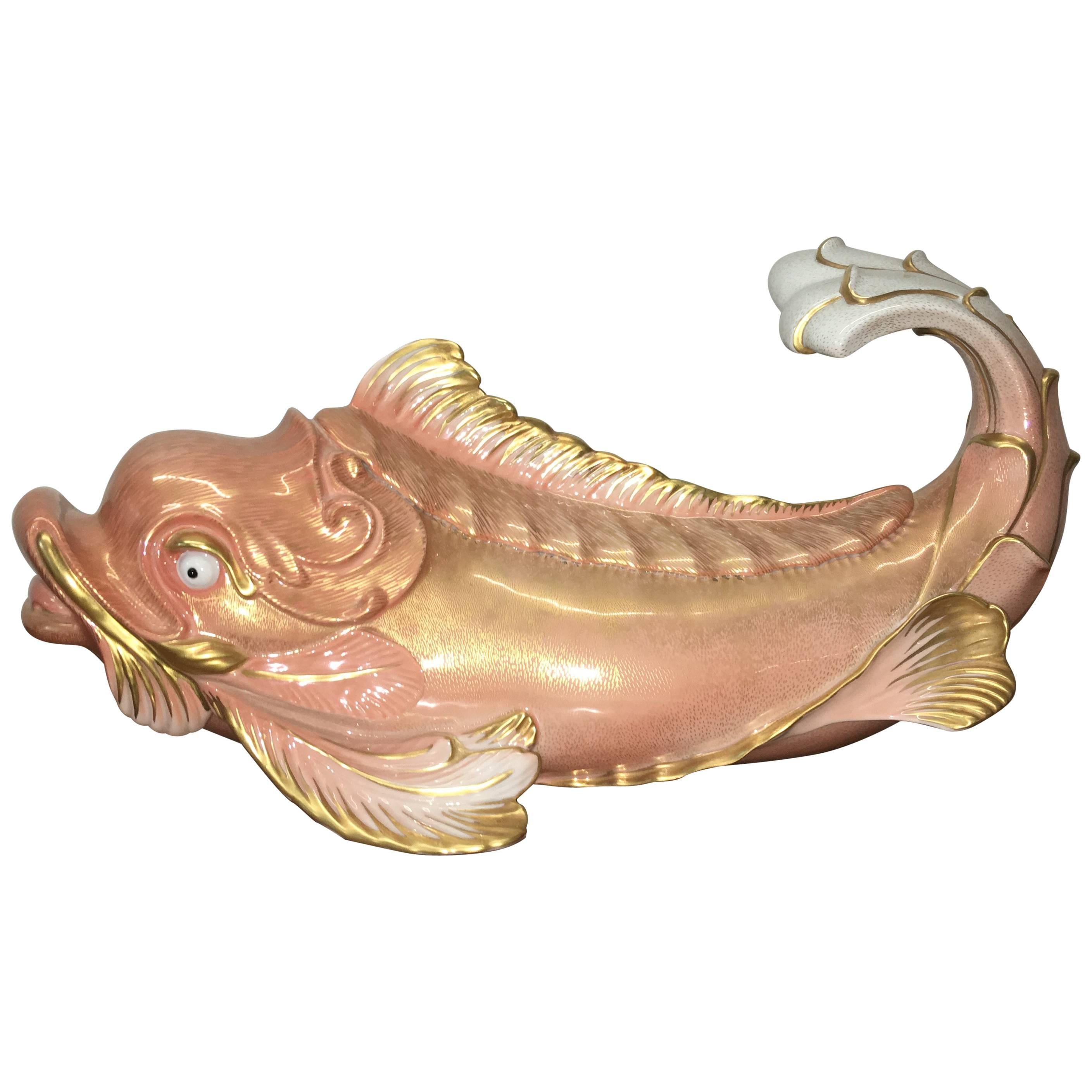 Giulia Mangani for Oggetti Italy Hand-Painted and Gilt Porcelain Dolphin
