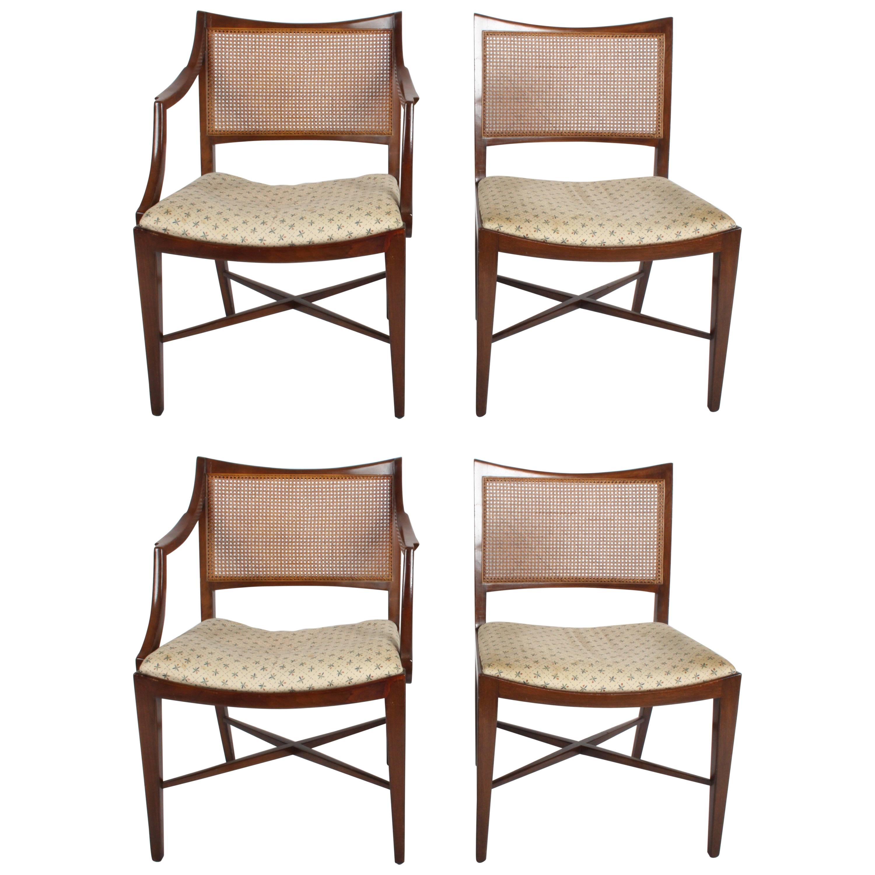 Edward Wormley for Dunbar Set of Four Caned Dining Chairs
