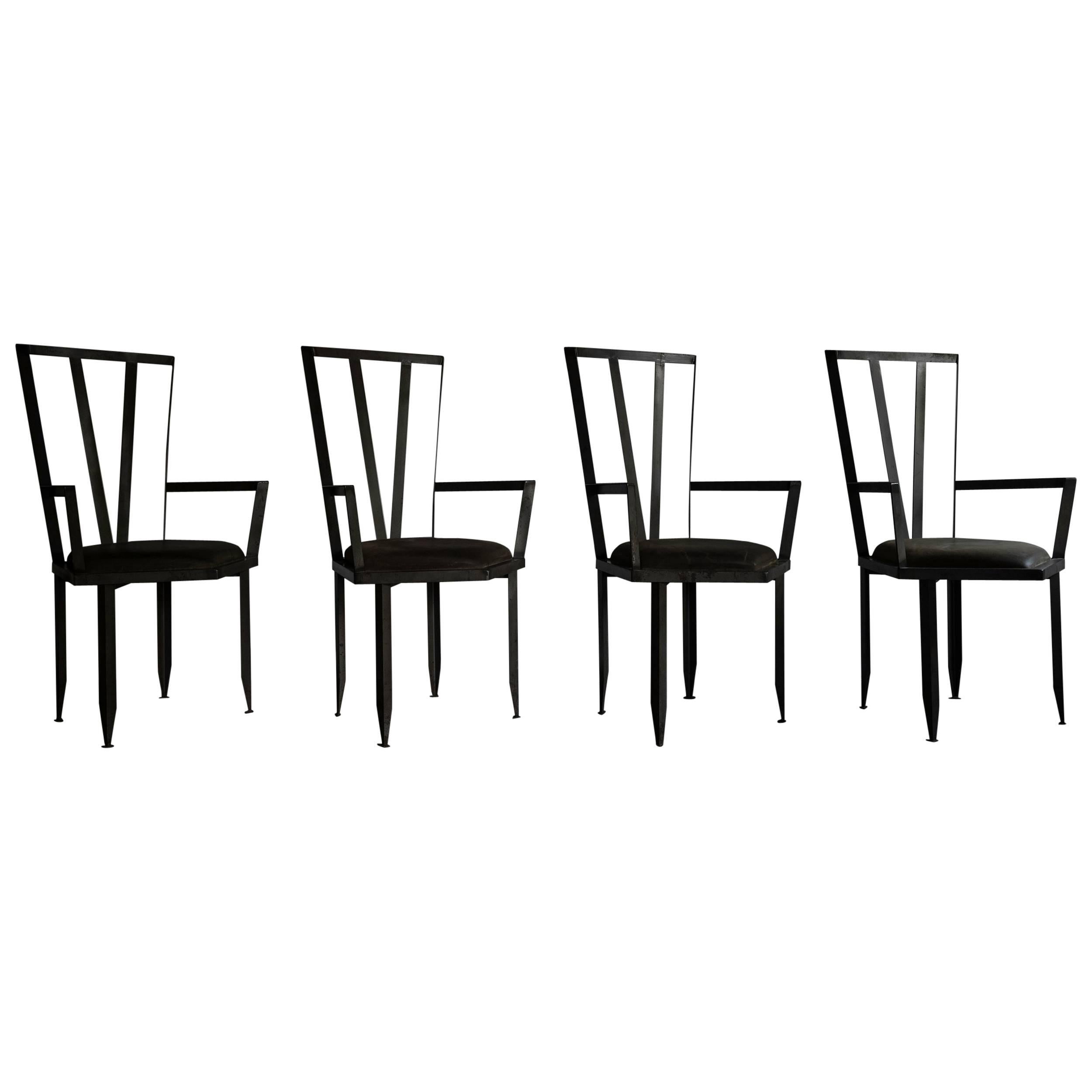 Set of Four Steel Armchairs, France, circa 1970 For Sale