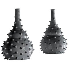 Pair of Very Unusual Spiked Ceramic Vases, France, 1960s