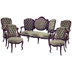 American Victorian Green Velvet 5-Piece Living Room Set