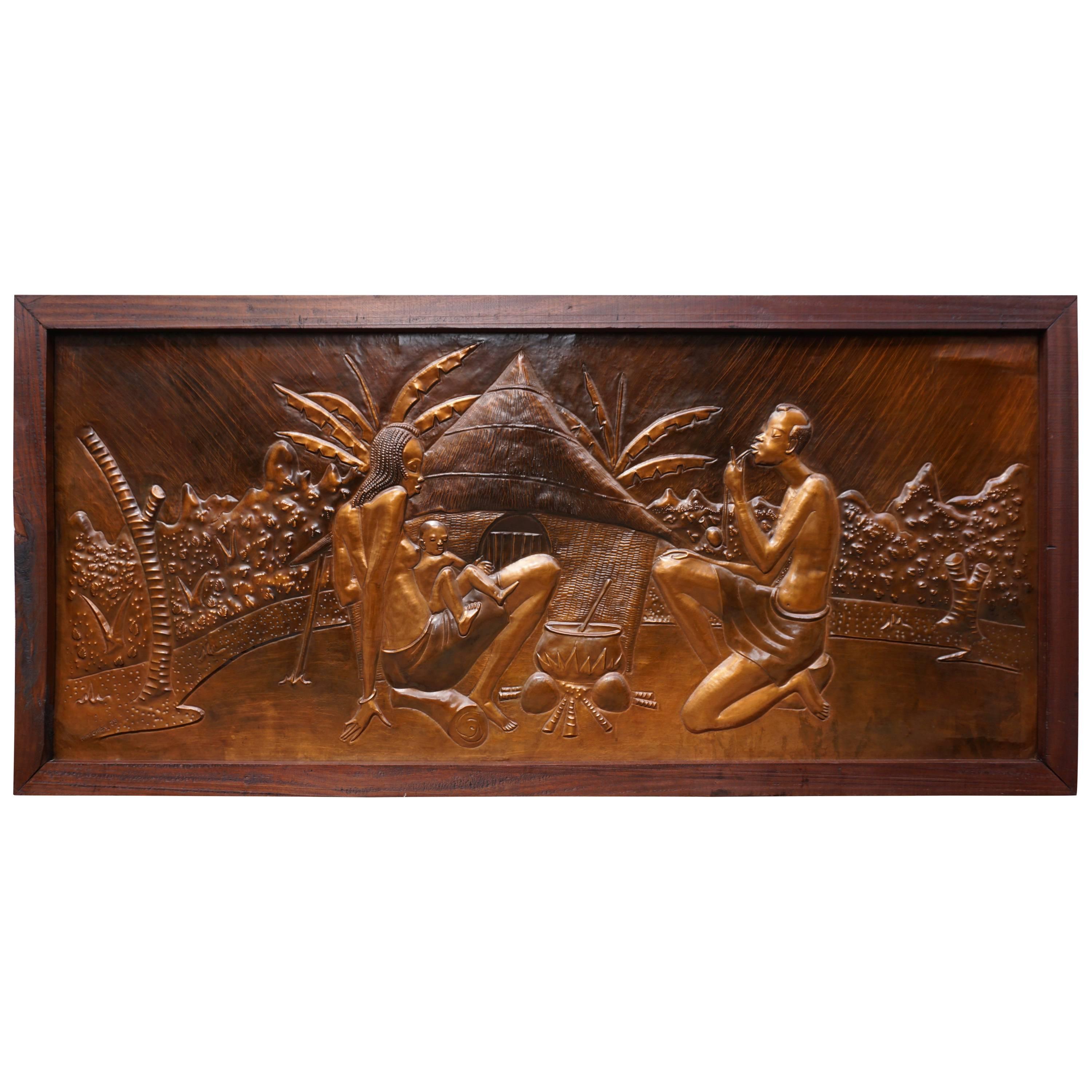 African Hammered Copper Wall Art Relief by Manzomba