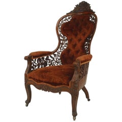 Fauteuil victorien Berg√©re en bois de rose de John Henry Belter