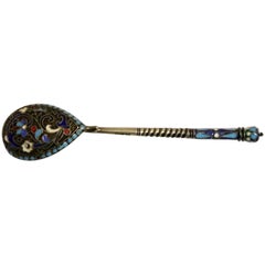 Antique Russian 84 Silver Enamel Spoon