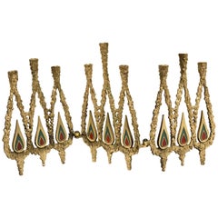 Unique Brutalist Brass and Enamel Menorah