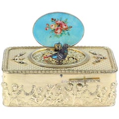 Fine 19th Century .625 Gold and Enamel Singing Bird Box