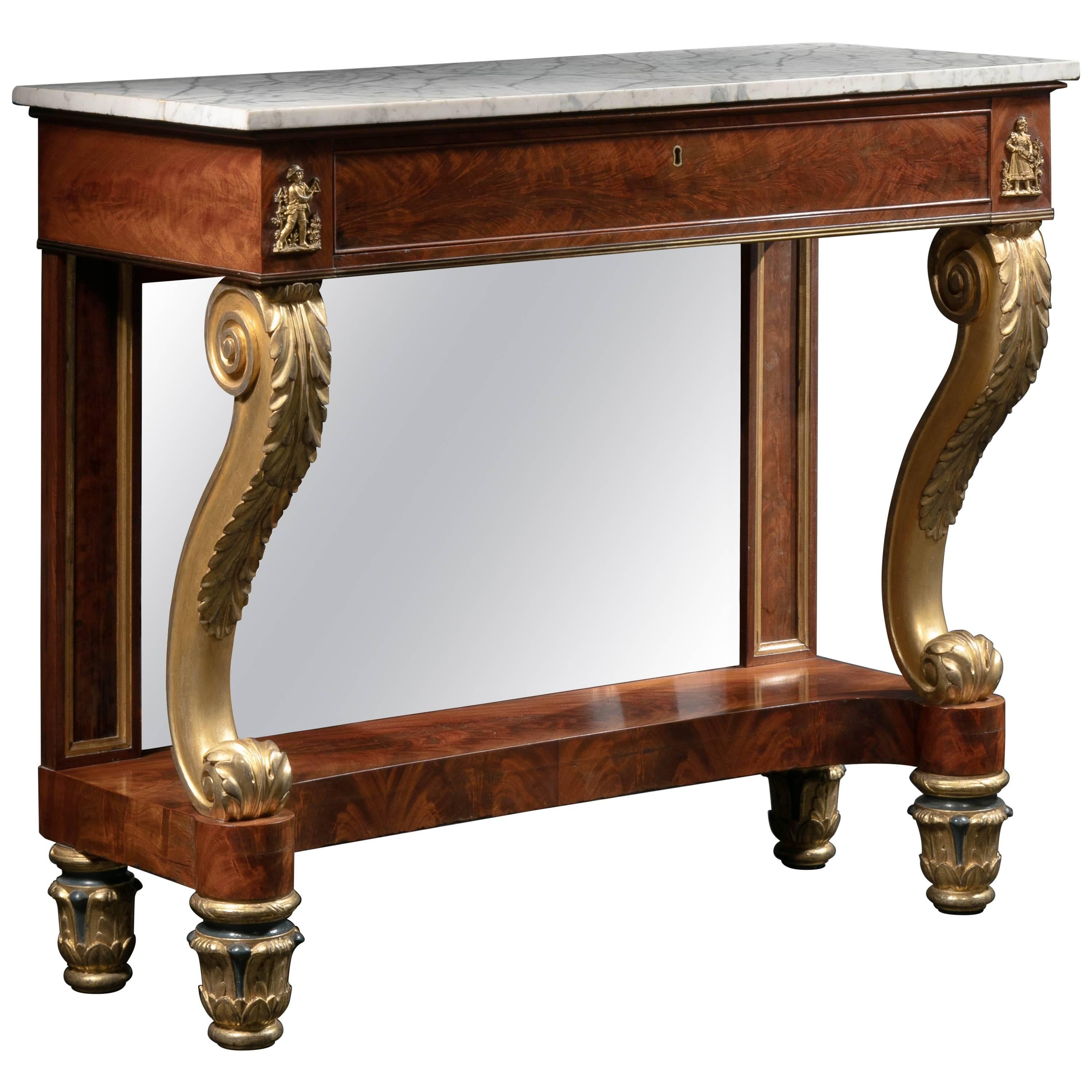 Bronze-Mounted, Carved Giltwood, Rosewood and Mahogany Pier Table For Sale