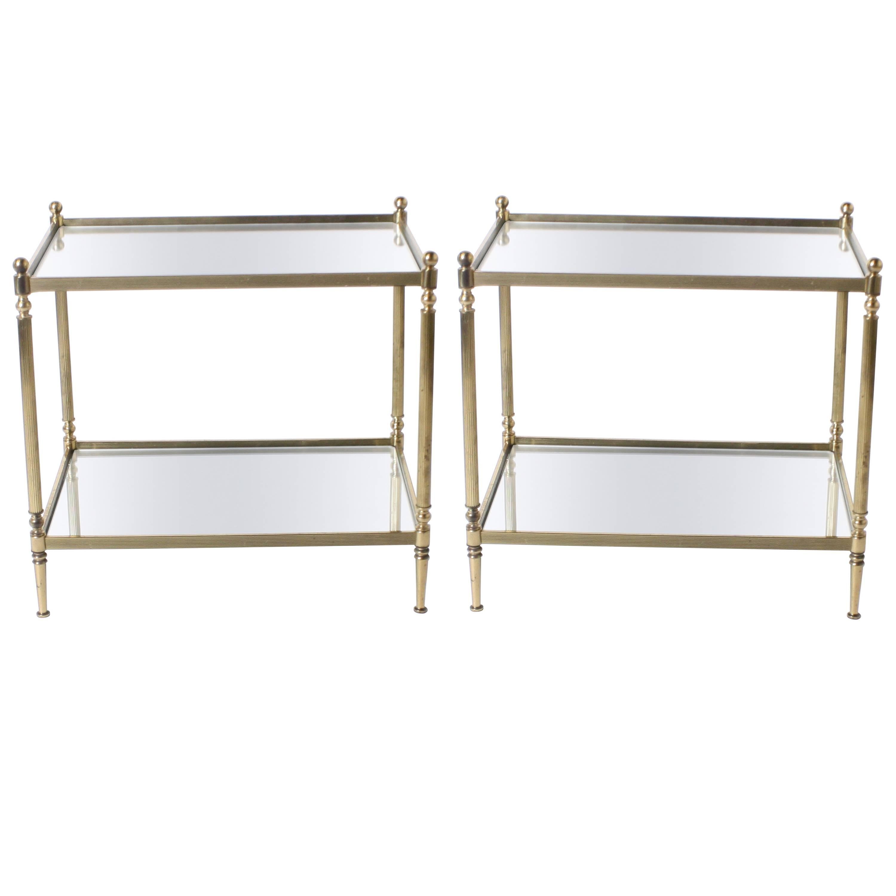 Pair of Brass Tables with Mirror Tops in the Style of Maison Jansen, circa 1950