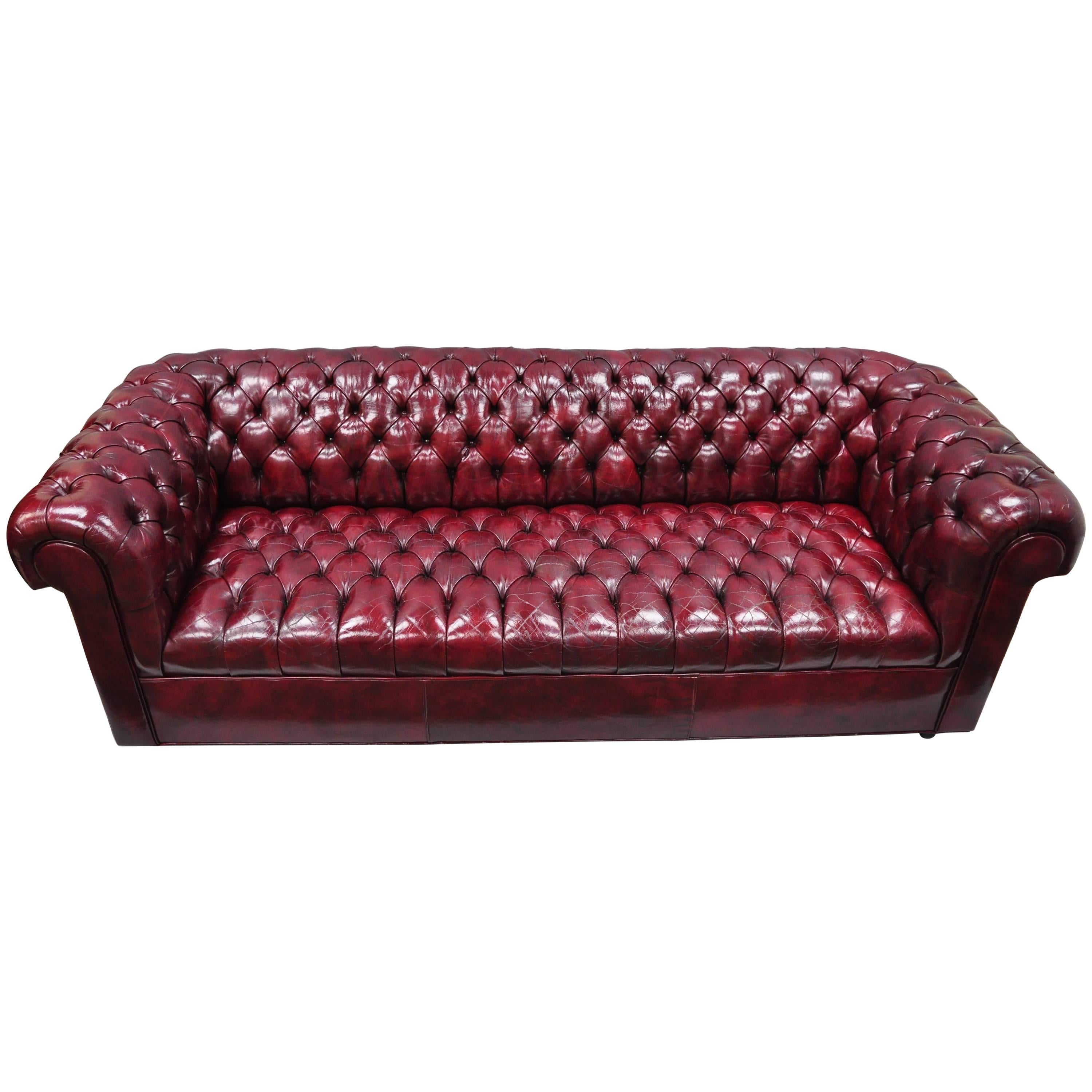 Large Oxblood Burgundy Red Leather Button Tufted Chesterfield Sofa at  1stDibs | oxblood leather couch, oxblood sofa, red tufted leather sofa
