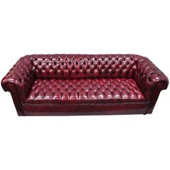 Large Oxblood Burgundy Red Leather Button Tufted Chesterfield Sofa