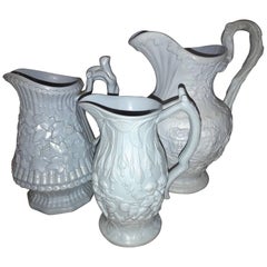 Lot of Three Mid-19th Century Ceramic Pitchers by Ridgeway and Abington