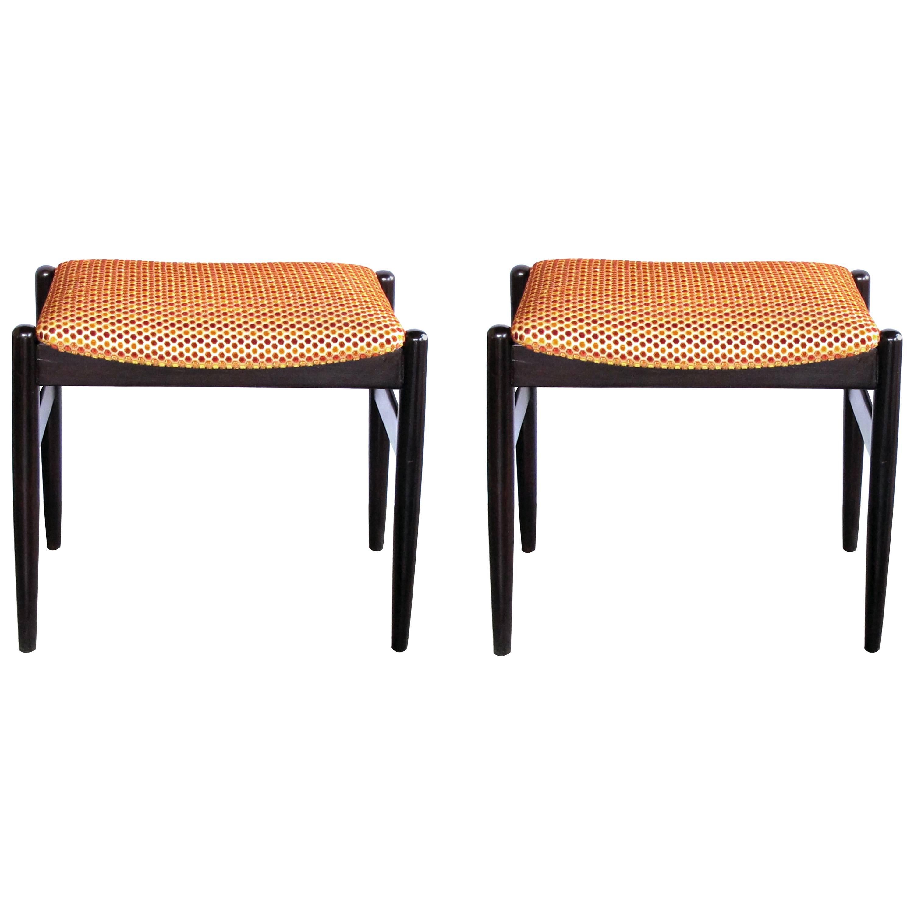 Classic Pair of Danish Modern 1960s Deep-Brown Lacquered Benches/Stools