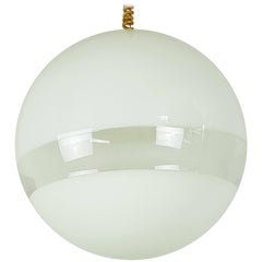 Spherical White and Clear 1960s Murano Glass Pendat by Roberto Pamio for Leucos