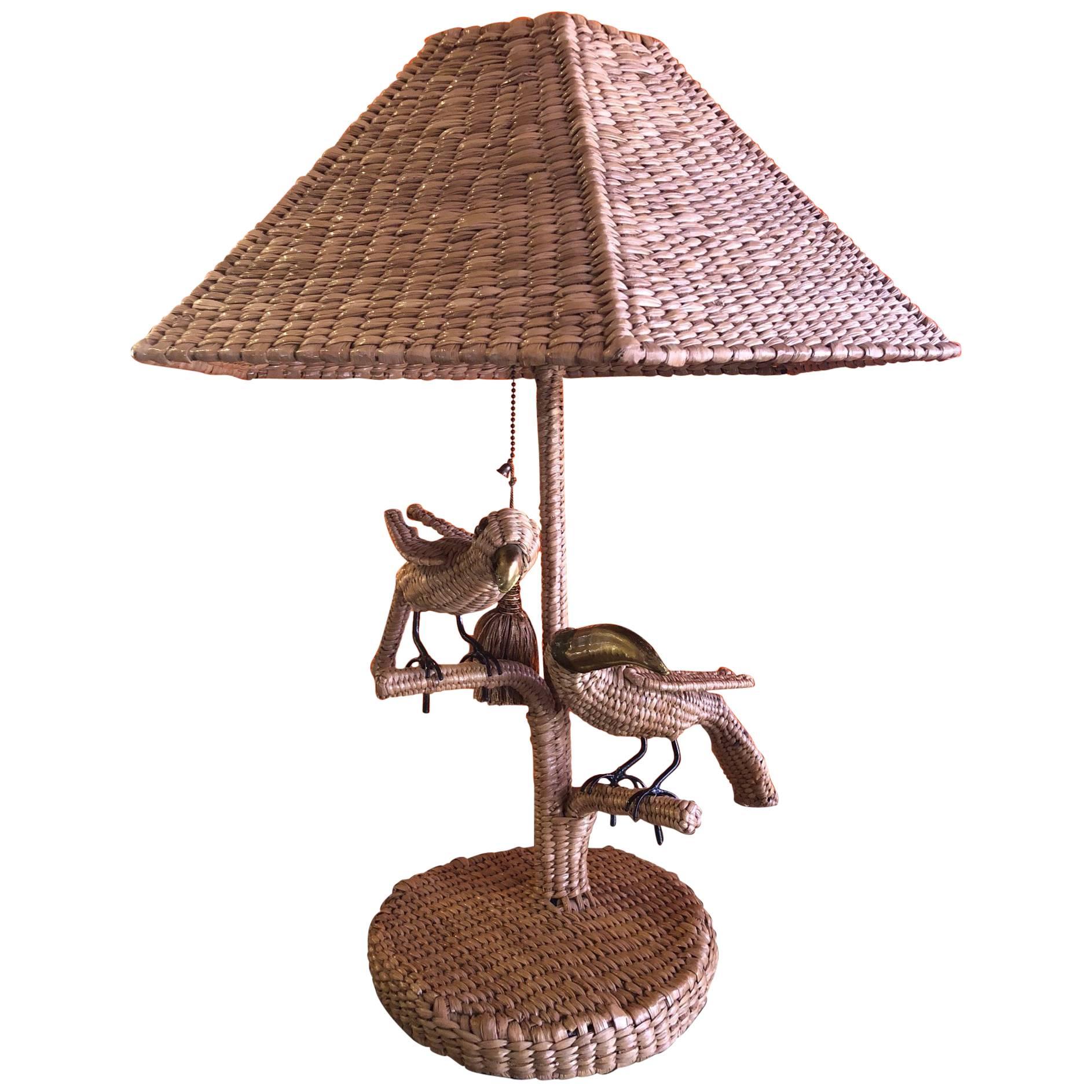 Parrot & Toucan Wicker Table Lamp by Mario Lopez Torres