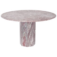 Large Round Honed Marble Pedestal Table with Beveled Base