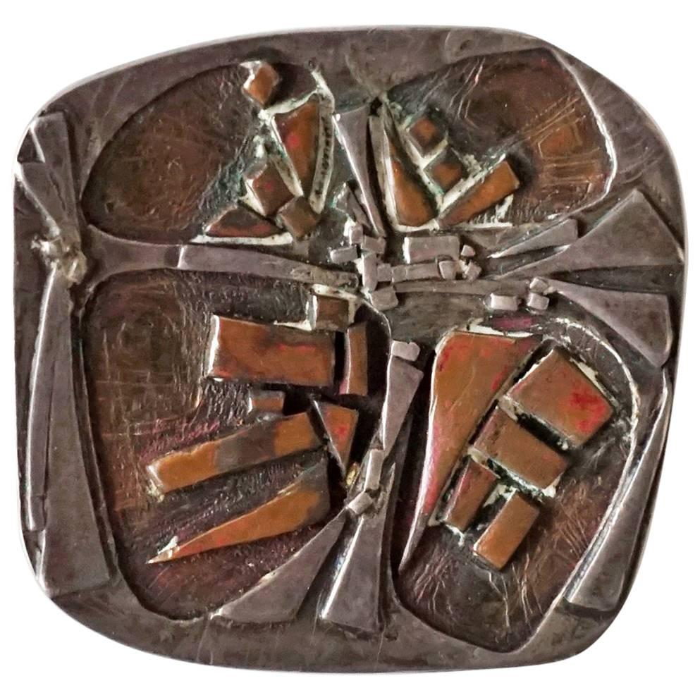 Mixed Metals Modernist Brooch by Stephen Daly, 1960s For Sale