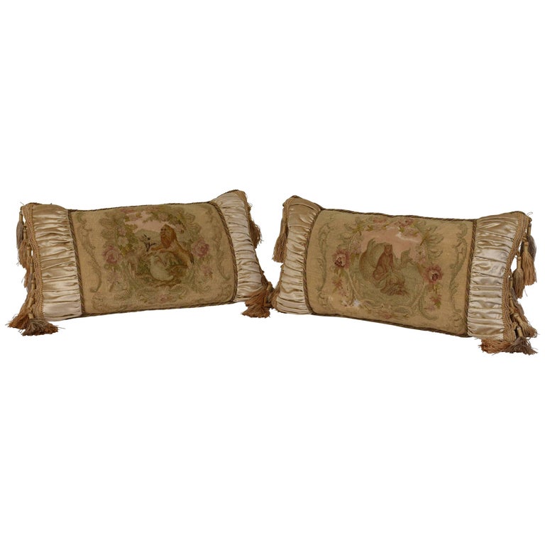 Pair of Aubusson Tapestry Throw Pillows For Sale at 1stdibs