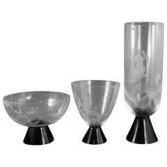 Antique Trio of Engraved Art Deco Murano Vases by Guido Balsamo Stella