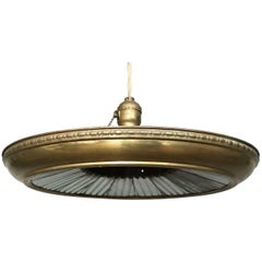 Early Industrial Factory Brass and Faceted Mirror Disc Pendant Light