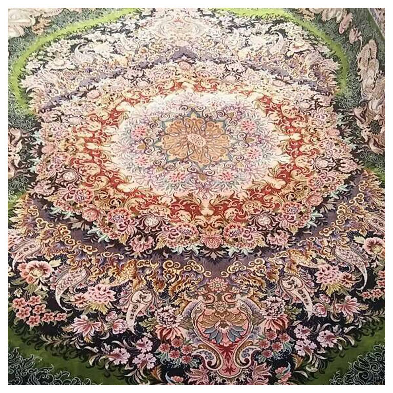Shams Green, Master Novinfar Hand-Knotted Persian Tabriz Rug/Carpet For Sale