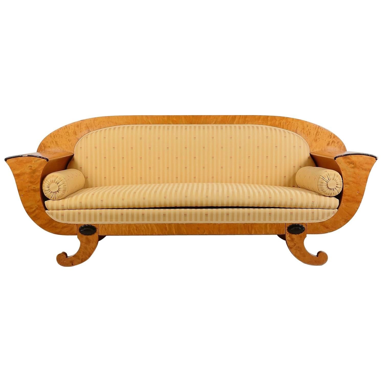 Swedish Biedermeier Sofa Empire Couch Golden Birch Honey Colour, 19th Century