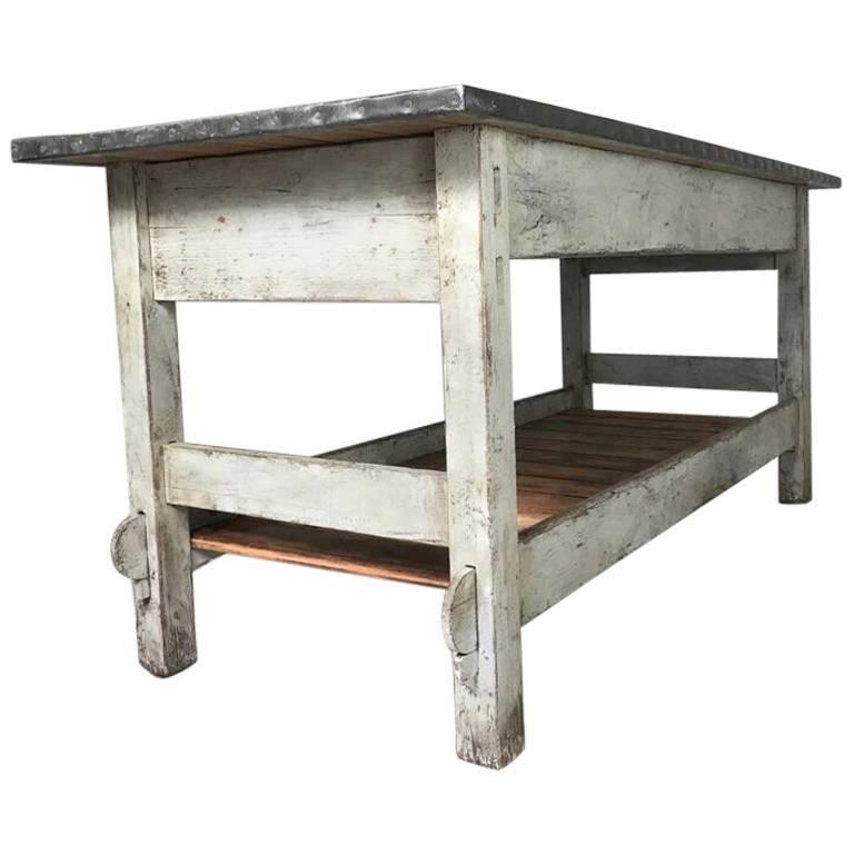 Vintage Industrial Zinc Top Work Table Kitchen Island Sideboard Potting Table