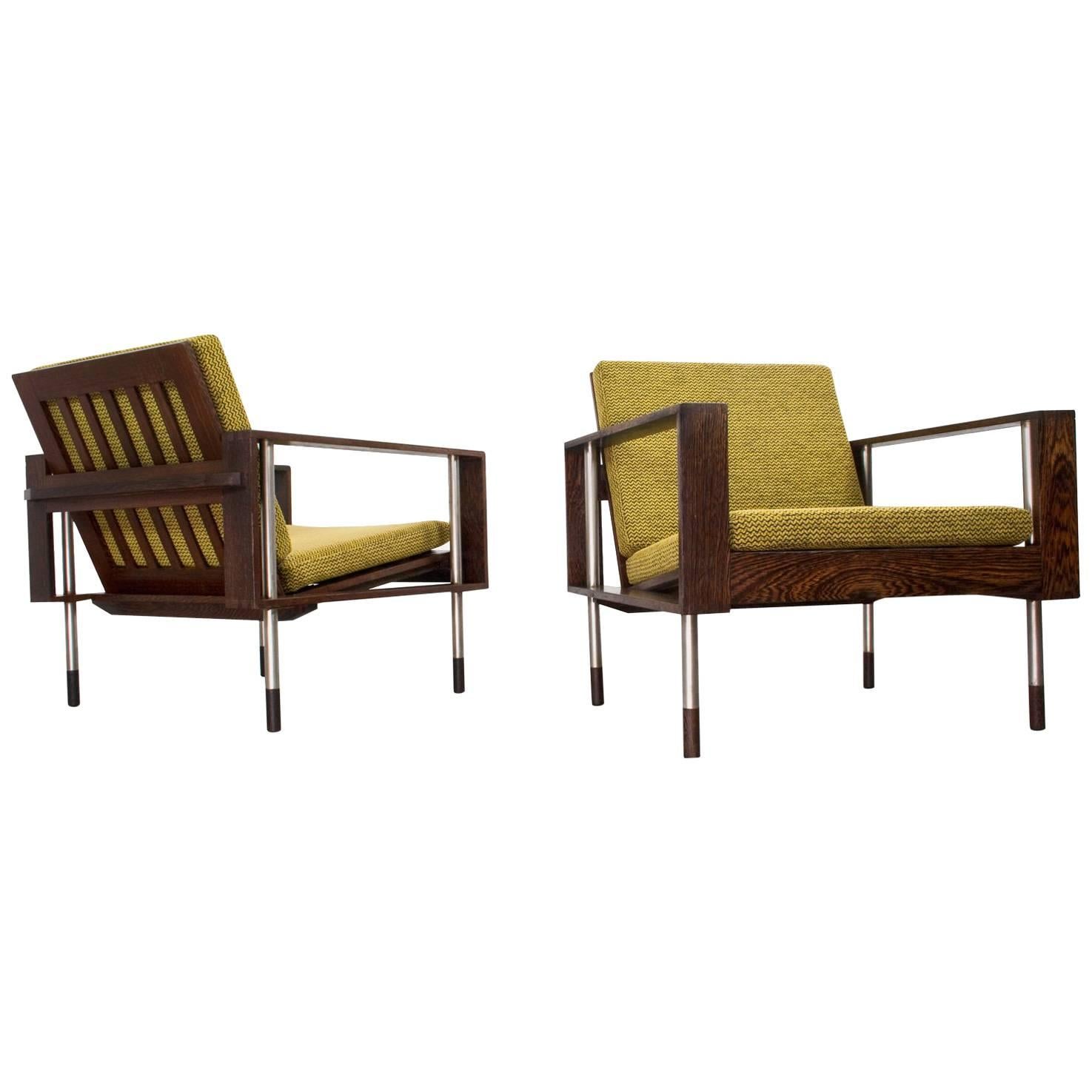 Pair of Wengé Lounge Chairs, 1950s Mid-Century Modern in Style of Fristho For Sale