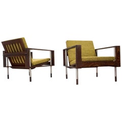 Vintage Pair of Wengé Lounge Chairs, 1950s Mid-Century Modern in Style of Fristho