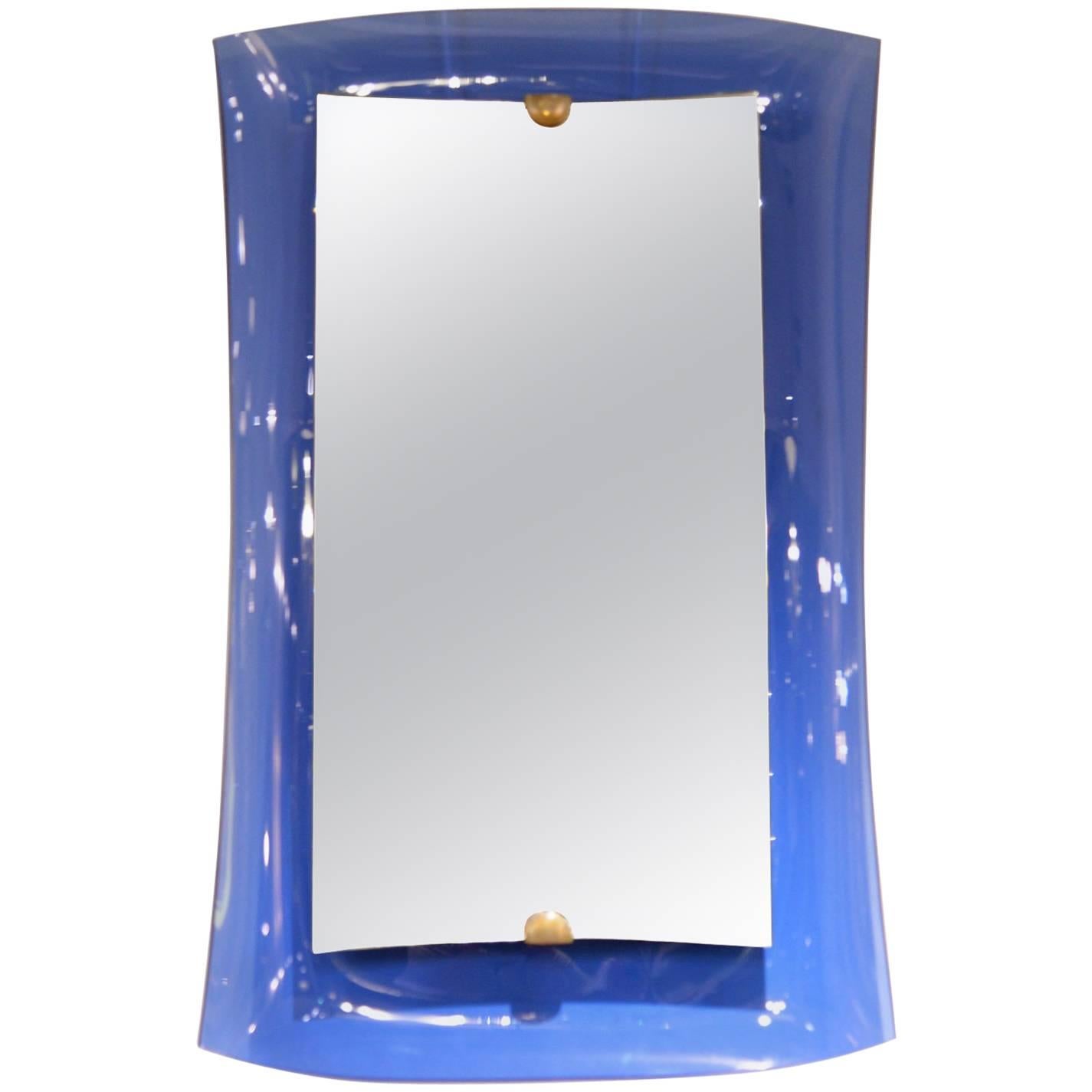 Cristal Art, Mirror with Blue Tinted Glass, Italy, circa 1950