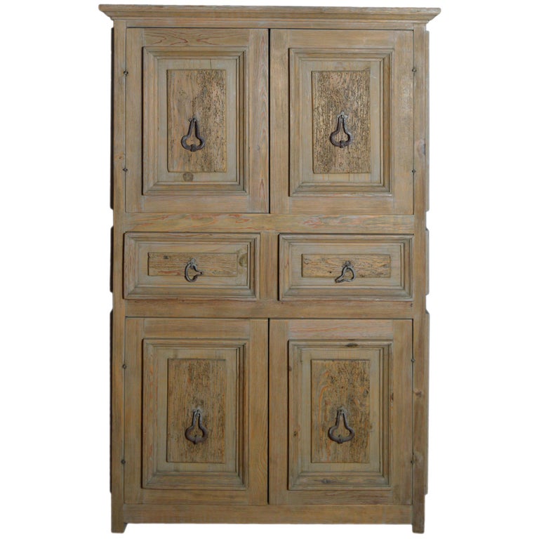 Vintage 1960s HandCarved Mexican Wooden Armoire with Four Doors and