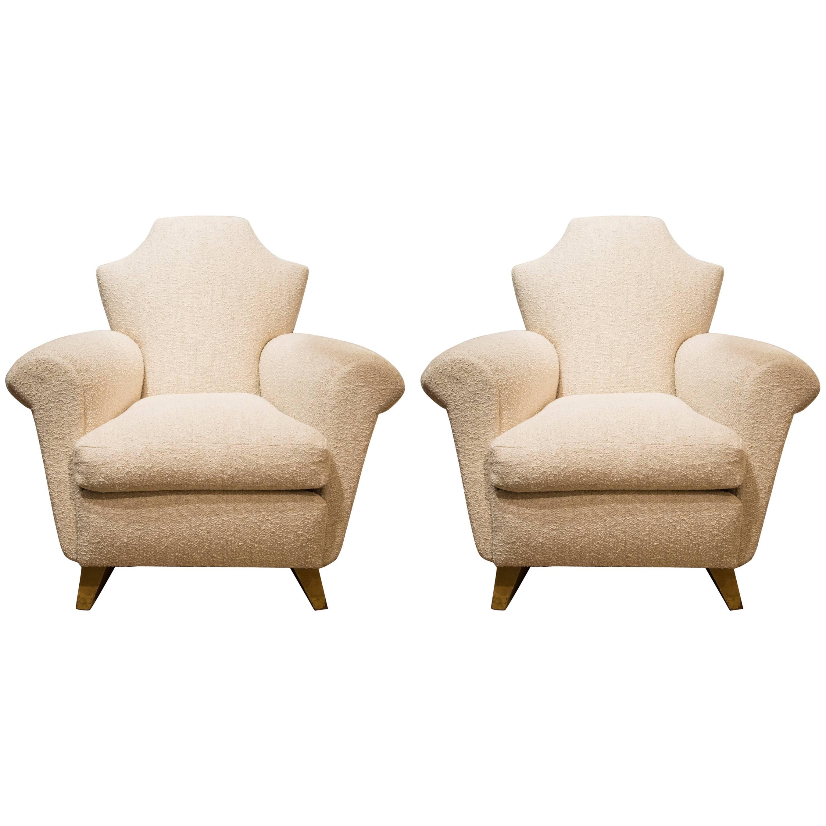 In the Taste of Arbus, Pair of Armchairs in Wood and Fabric, circa 1940 For Sale