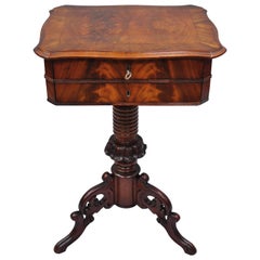 Antique Victorian Sewing Stand Side Table Crotch Mahogany and Walnut Flip Top