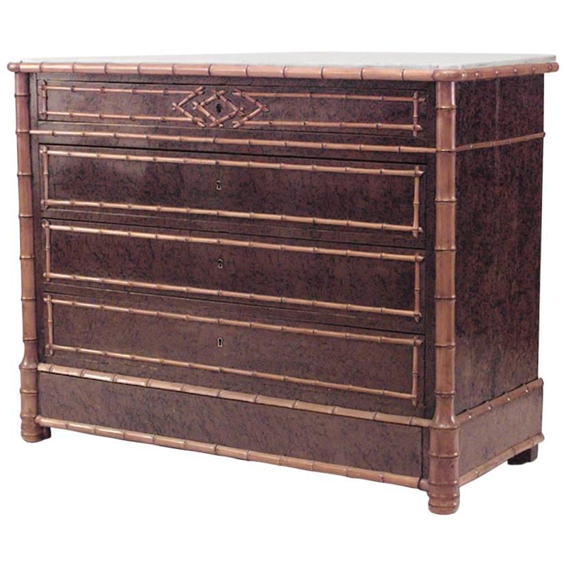 American Victorian Maple and Burl Carved Bamboo Chest