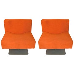 Knoll, Pair of Low Armchairs in Steel and Fabric, 1960