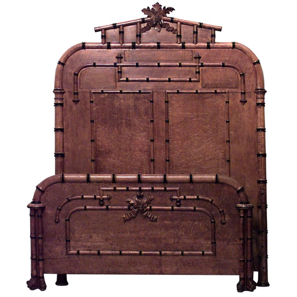 American Victorian Maple Faux Bamboo Queen Bed For Sale