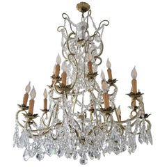 Custom Made Handcrafted Gilt Iron and Murano Crystal Chandelier, Italy