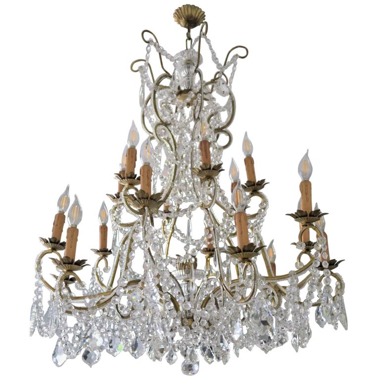 Custom Made Handcrafted Gilt Iron and Murano Crystal Chandelier, Italy For Sale