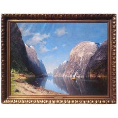Beautiful Norwegian Fjord Scene, Oil on Canvas, Attributed to Adelsteen Normann