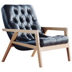 Regina Lounge Chair with White Oak Frame and Leather Diamond Tufted Upholstery