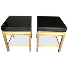 Stunning Pair of Guy Lefevre Black Lacquer Side Tables