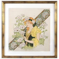 Lithographie Art Nouveau de MISTI intitulée "Femme avec des fleurs"