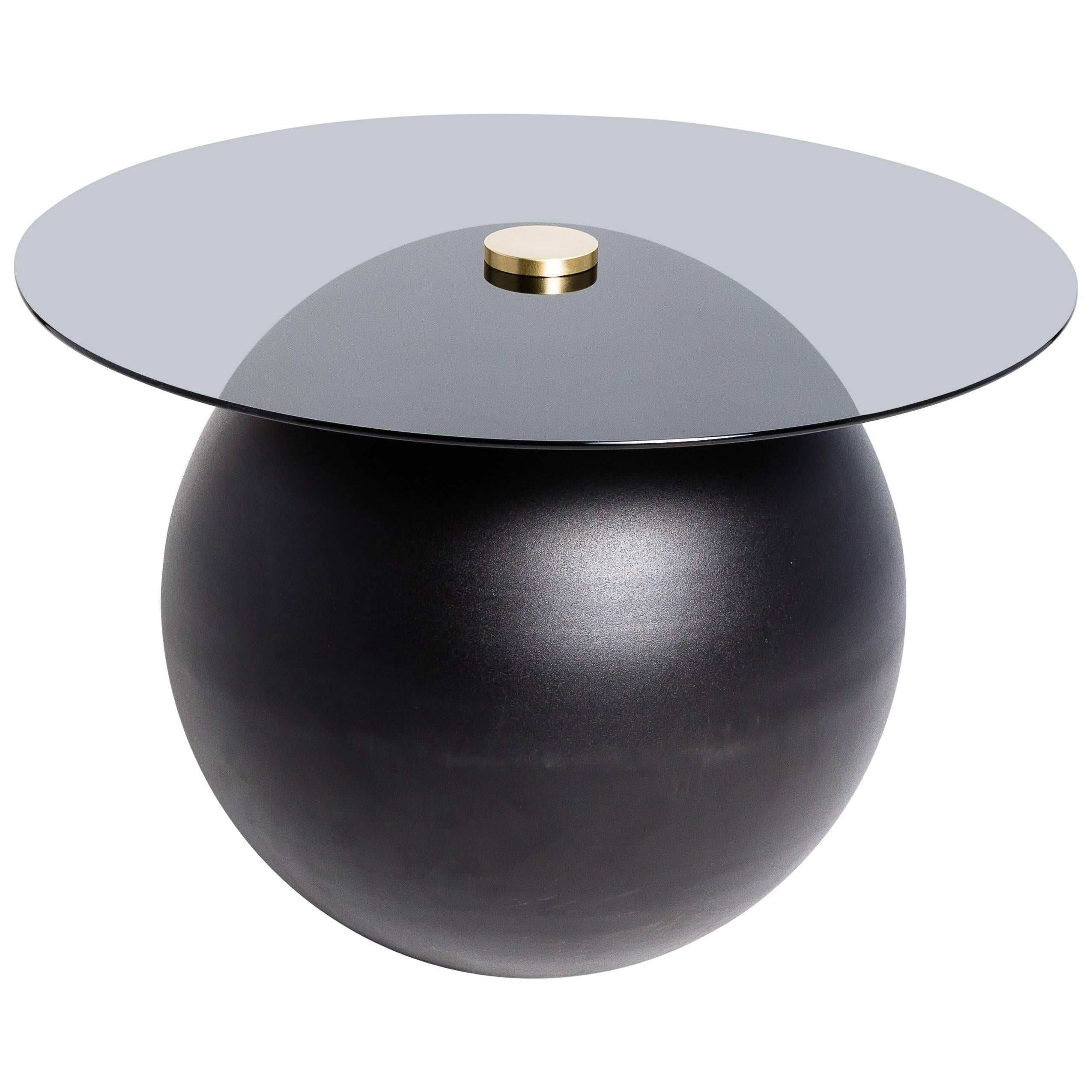 Pluto Table, Matte Black with Black Glass For Sale