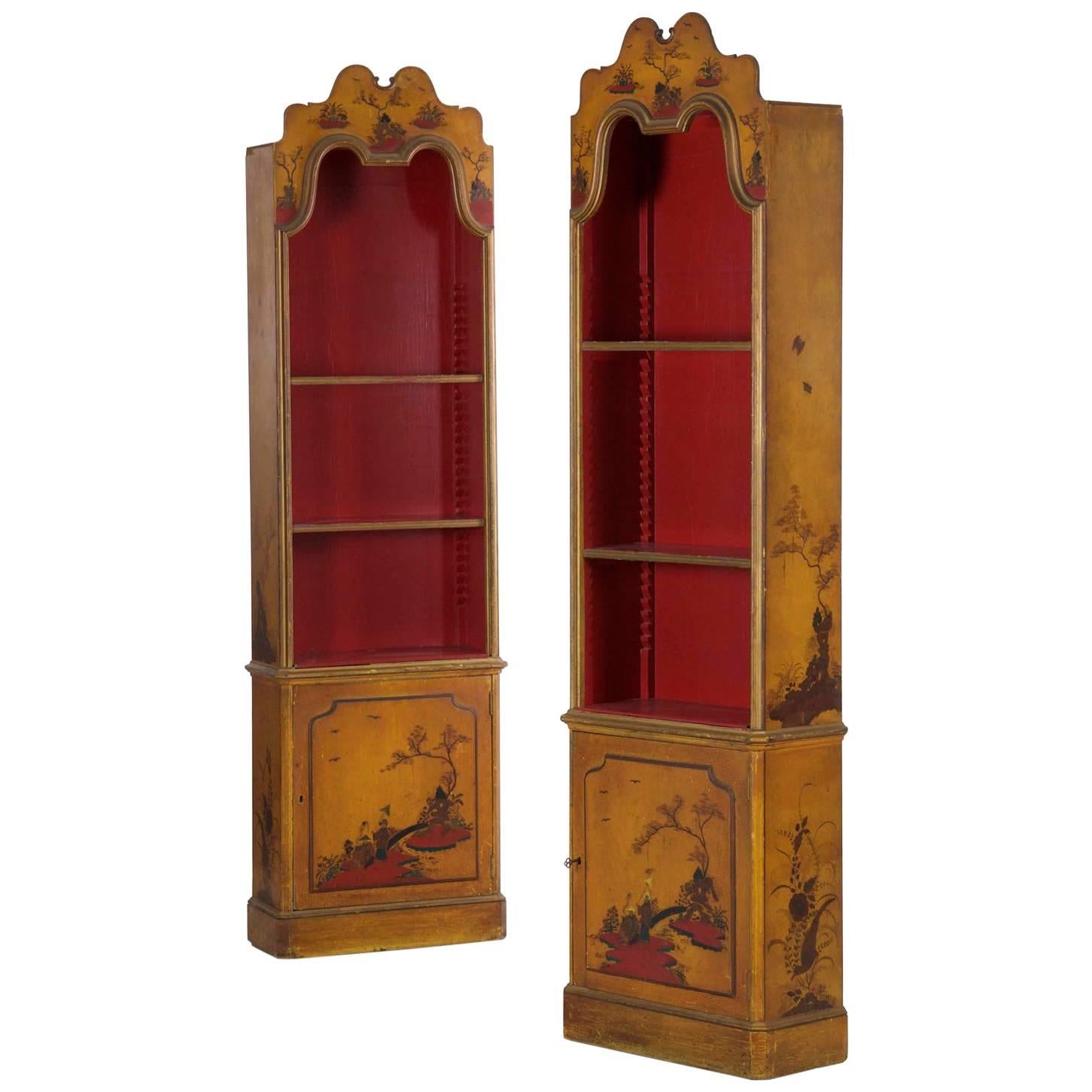 Pair of Venetian Style Japanned Bookcase Cabinets, circa 1920-1940